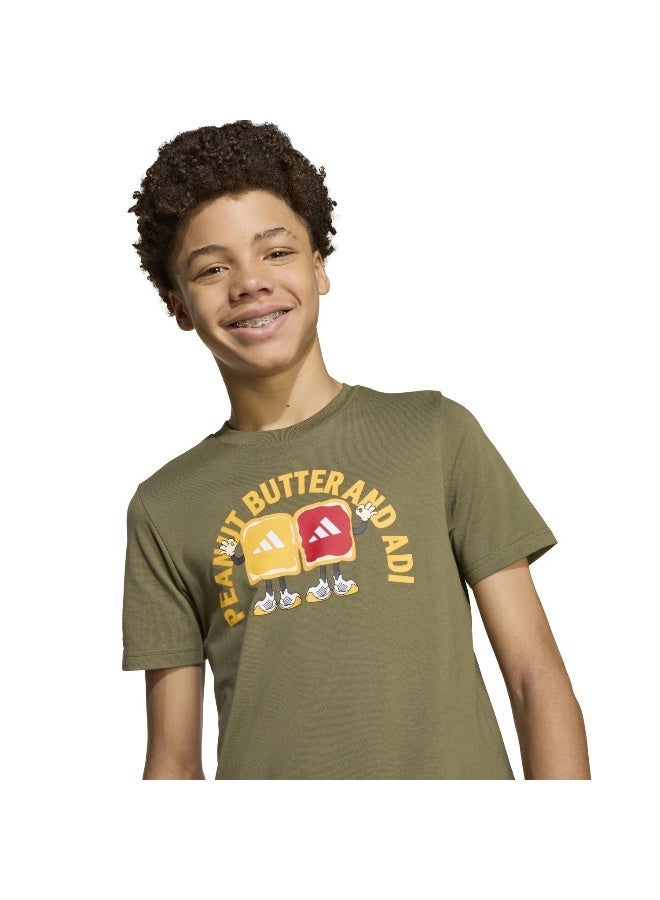 اديداس تيشيرت أطفال بأكمام قصيرة وطبعة خضراء - Image 1